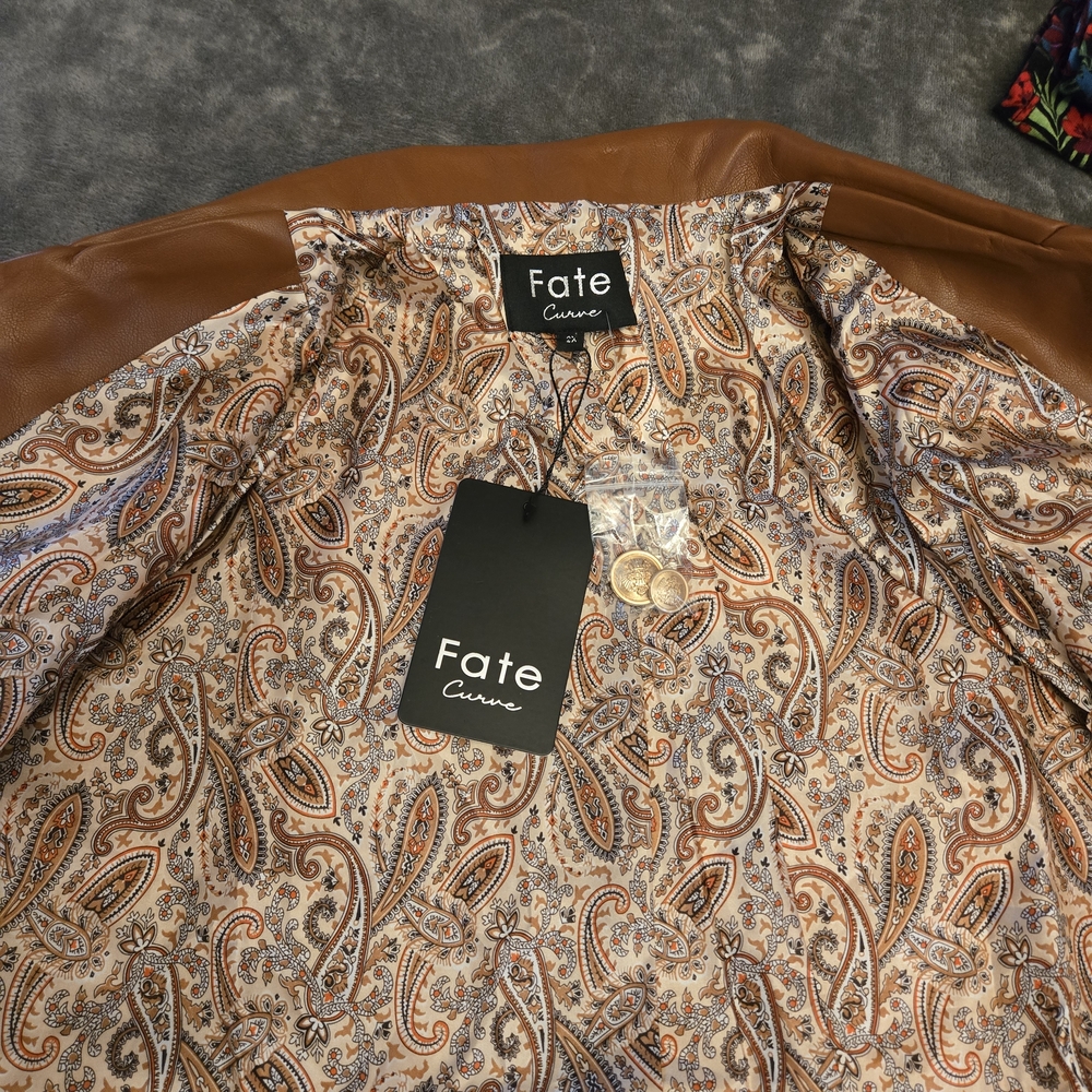 Fate Brown Soft Faux Leather Jacket Paisley Lined New 2X XXL - Picture 6 of 12